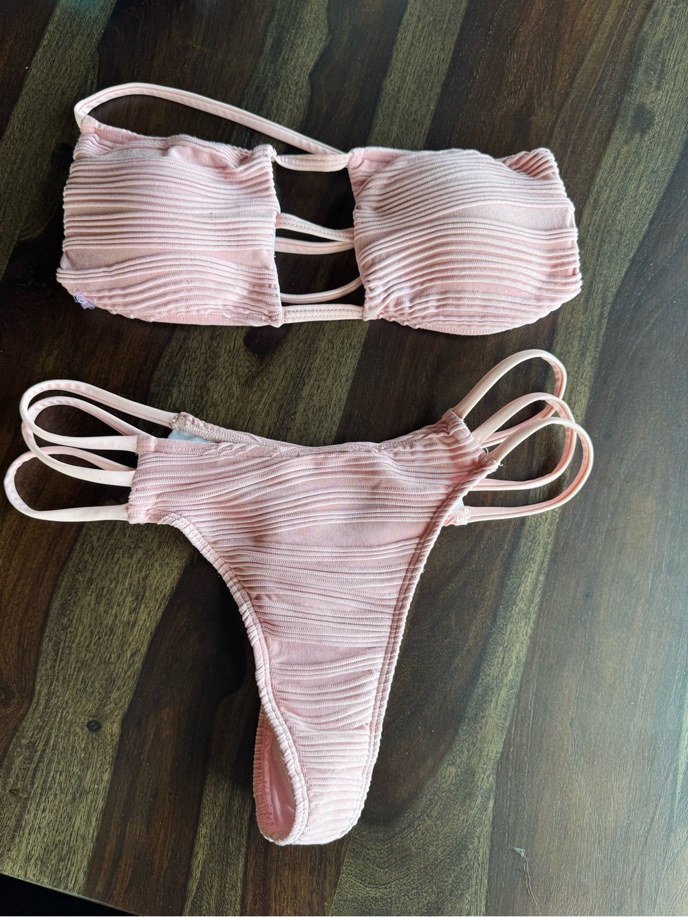 Textured Blush Pink Strappy Bikini Set